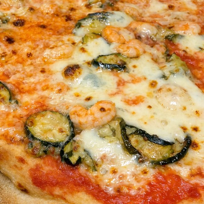 Pizza Bis gamberi e zucchine